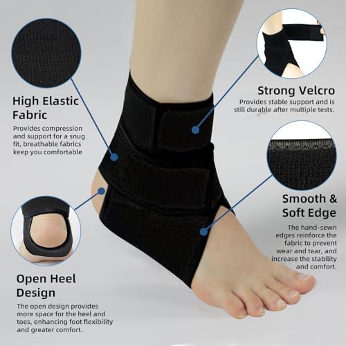Ankle Support Brace(1 Pack) — Compression Ankle Brace for Women & Men, Adjustable Wrap Ankle Stabilizer Brace for Sprained, Foot Pain, Plantar Fasciitis, Achilles Tendonitis (Black,One Size)