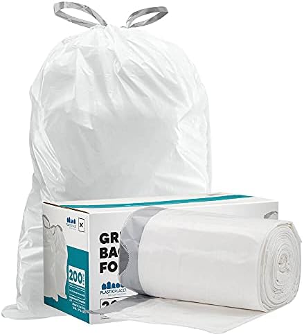 Plasticplace Custom Fit Trash Bags, Compatible with simplehuman Code X (200 Count) White Drawstring Garbage Liners 21 Gallon/ 80 Liter, 26" x 24.5"