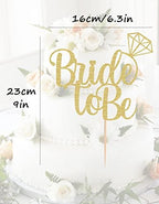 Bride To Be Cake Topper - Gold Glitter Bridal Shower Cake Decoration Supply - Bridal Wedding Engagement Party Decoration Photo Prop