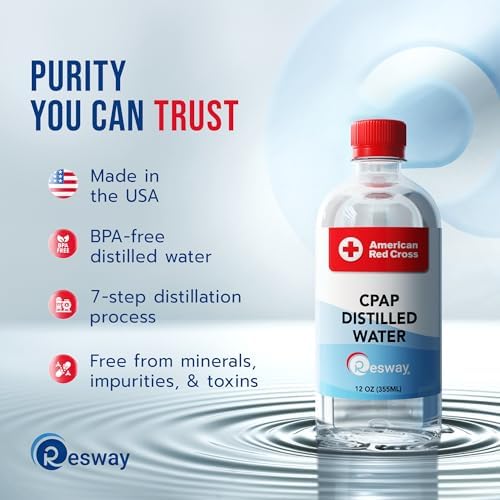Resway American Red Cross Distilled Water | Travel Bottles for Resmed, Respironics Machines, Personal Humidifier | Medical Supplies for Vacation | Travel-Friendly, Clean | 12oz H2O (24 Pack)