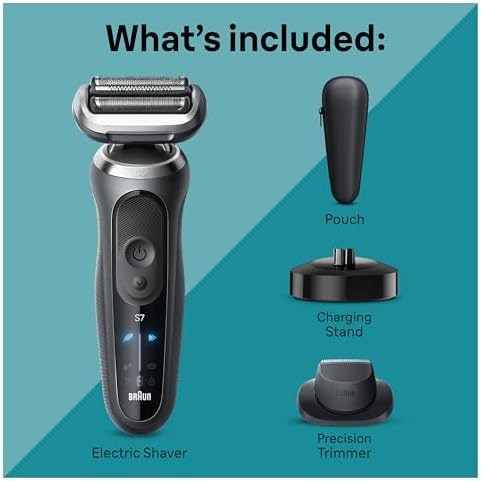 Braun Electric Shaver for Men, Series 7 7127cs, Wet & Dry Shave, Turbo & Gentle Shaving Modes, Waterproof Foil Shaver, Engineered in Germany, with Beard Trimmer, Charging Stand, Space Grey