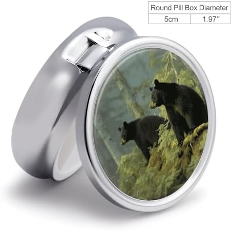 Round Pill Box 3 Compartment Black Bears Pill Case for Purse Pocket Portable Travel Pill Organizer Medicine Storage Box Small Metal Pill Container Holder to Hold Vitamins Fish Oil