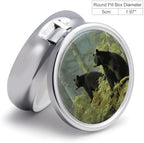 Round Pill Box 3 Compartment Black Bears Pill Case for Purse Pocket Portable Travel Pill Organizer Medicine Storage Box Small Metal Pill Container Holder to Hold Vitamins Fish Oil