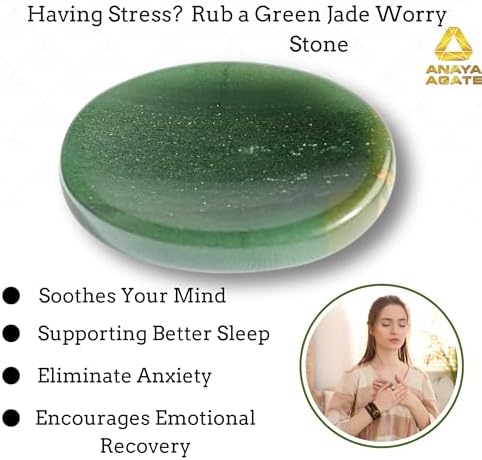 Anaya Agate Green Jade Worry Stone – Certified Crystal Thumb Stone for Anxiety & Stress Relief – Healing Crystal for Meditation, Reiki, Positive Energy & Christmas Gift for Men and Women