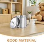 Amosfun Stainless Steel Water Cup with Lid and Handle 4.33X3.14 Inch Metal Milk Mug for Coffee Tea Home Office Travel