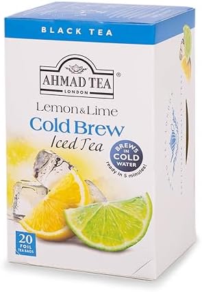 Ahmad Tea Black Tea, Cold Brew Lemon and Lime Teabags, Iced Tea, 20 ct (Pack of 6) - Caffeinated and Sugar-Free