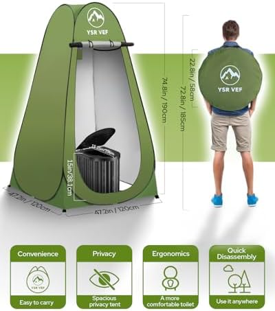 Camping Toilet with Pop-Up Privacy Tent and Liquid Waste Gel, Portable Toilet for Camping with Large Tent, Ergonomic Potty Provides Enhanced Comfort, Suitable for All Ages