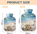 Hot Water Bottle with Cover 1L Warm Water Bottle for Hot and Cold Compress Hot and Cold Therapies,Hand Feet Warmer,Beach Starfish