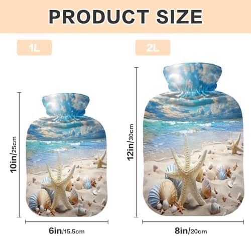 Hot Water Bottle with Cover 1L Warm Water Bottle for Hot and Cold Compress Hot and Cold Therapies,Hand Feet Warmer,Beach Starfish