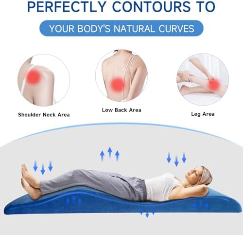 Ergonomic Curved Lash Bed Topper High Density Memory Foam Massage Table Pad with Soft Plush Velvet Cover, Non Slip Lash Bed Foam Topper for Beauty Salon/Spa/Massage (Blue, 70"×27.5")