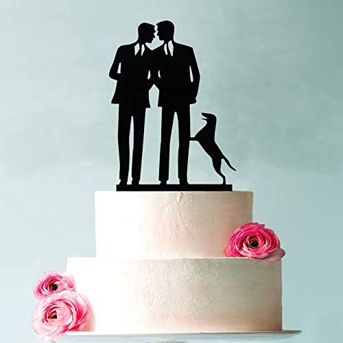 YzYbuaego Same Sex Gay Wedding Cake Topper - Mr and Mr Wedding Cake Topper - Black Acrylic - 4.4 x 6.7 Inches - Wedding/Anniversary/Birthday Cake Decor