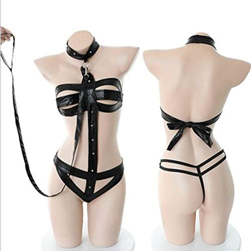 Women's Sexy Cosplay Lingerie Set Ruffle Baby Doll Teddy Outfit Bra an Pantie Nightie with Choker Black