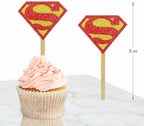 Suprman Cupcake Topper – Superhero Party Decorations for Boys, Man of Steel Birthday Cupcake Picks, Justice League Cake Toppers, Comic Hero Theme Party Supplies, Super Hero Dessert Decor