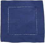 CleverDelights Navy Hemstitch 6" Cocktail Napkins - 12 Pack - 55/45 Linen Cotton Blend