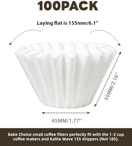 1-2 Cup Small Coffee Filters,100 Count Disposable Basket Coffee Filter Paper, Compatible with Kalita Wave Dripper 155 Series, Single Serve Coffee Pot, Pour Over and Drip Coffee Maker, For 1-2 People