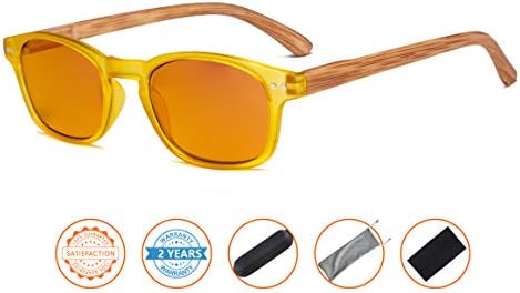 CessBlu Blue Light Blocking Glasses with Orange Tinted Fliter Lens Computer Reading Glasses with Bamboo-Look Temples