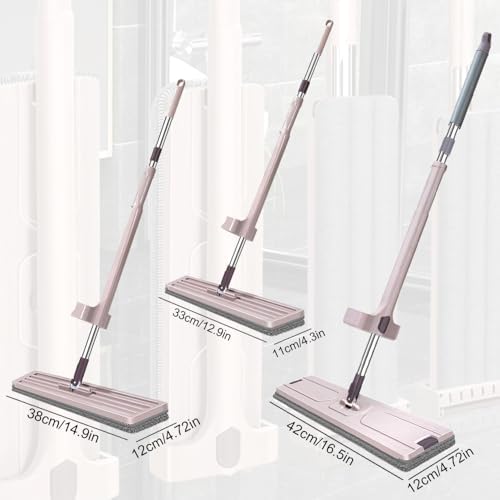 Lazy Person's Self-Washing Flat Mop, 360° Rotatable Adjustable Cleaning Mop Hands-Free Flat Floor Mop Wet and Dry Mop, Self Wringing Flat Mop Microfiber Mops for Floor Cleaning (With 2 Cloth, 33*11CM)