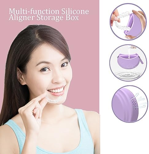 2 Pack Silicone Retainer Case with Vent Holes Lanyard Aligner Case Cute Portable Container Holder Night Guard Case for Travel Girl Women Men Kids (Purple+Blue)