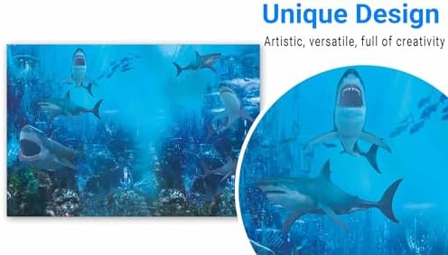 Funnytree 7x5FT Shark Under The Sea World Photography Backdrop for Birthday Party Banner Decor Aquarium Ocean Background Photo Booth