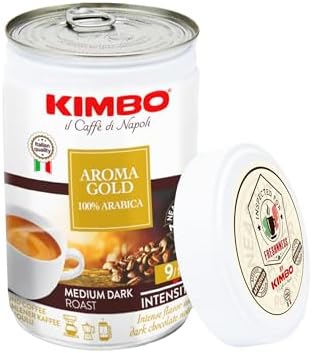 Kimbo Aroma Gold 100% Arabica Ground Coffee | Medium Dark Roast | 9/13 Intensity | Intense Flavor & Dark Chocolate Notes | 8.8 oz Can - Pack of 3