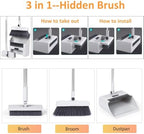 3 in 1 Broom and Dustpan Set with Adjustable Push Broom with 48.8“ Long Handle for Floor Sweeping Outdoor Indoor Sweeping Combo for Home & Kitchen (White)