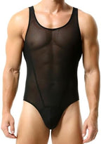 FYMNSI Men's Sheer Mesh Bodysuit Leotard See Through Thong Underwear Wrestling Singlet Fitness Undershirt One Piece Romper