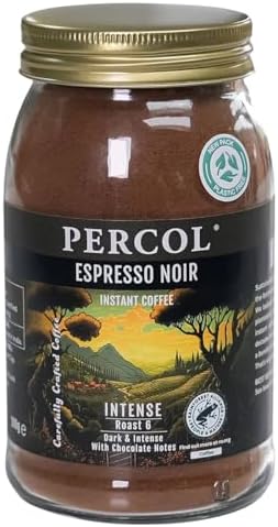 PERCOL ESPRESSO NOIR Instant Coffee Full-Flavored Taste & Silky Crema Finish – Dark, Intense Robusta Blend 3.5 oz 1 Pk