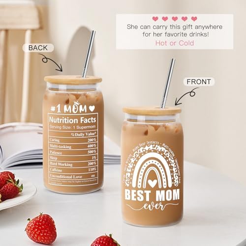 Mothers Day Gifts for Mom from Daughter Son, Gifts for Women Mama Stepmom Mother In Law Bonus Mom, Personalized Anniversary Birthday Mothers Day Presents for Wife from Husband - Can Glass Cups 16OZ