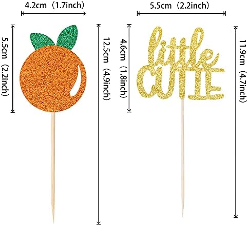 24 PCS Little Cutie Cupcake Toppers Glitter Orange Cupcake Picks for Citrus Theme Baby Shower Kids Birthday Party Cake Decorations Supplies
