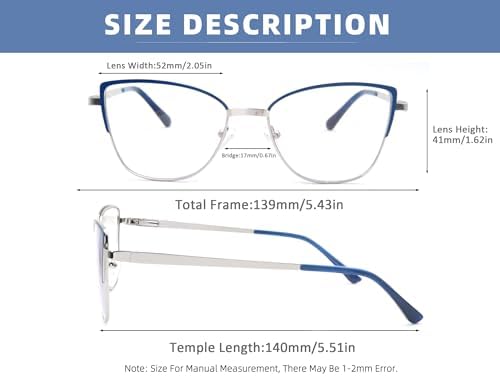 Reading Glasses Women Blue Light Blocking Thin Readers Stylish Cat Eye Cheaters Full Metal Frames Spring Hinges 3 Pack