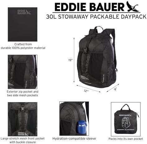 Eddie Bauer Stowaway Packable Backpack | Travel | Outdoor | Lightweight | Foldable | Durable | Ripstop Polyester | 30L - Spruce Green