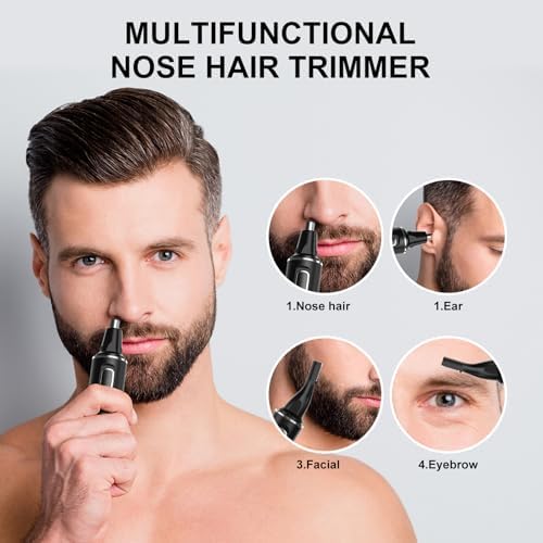 XOOMRSCP Nose Hair Trimmers for Men，Rechargeable Hair Trimmer 2 in 1 Painless Multifunctional Ear and Nose Hair Trimmer with IPX7 Waterproof Dual Edge Blades (Black Silver)