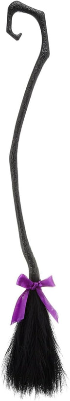 Witch Broom with Ribbon, Halloween Decoration Party Favor Photo Booth Accessories (Black-2)