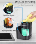 Kitchen Dish Soap Dispenser with Sponge Holder, 3-in-1 Countertop Dishwashing Soap Pump Dispenser Set for Kitchen Sink, Useful Kitchen Gadgets - Black