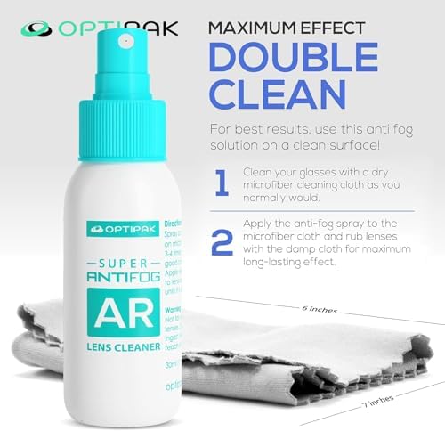 Anti Fog Lens Cleaner Spray Kit | (1) 2oz Anti Fog Glasses Cleaner Spray + (1) Microfiber Cloth for Eyeglasses,Goggles,Sunglasses,Mirror - Eyeglass Defogger Spray Cleaning Kit (2 Piece Set)