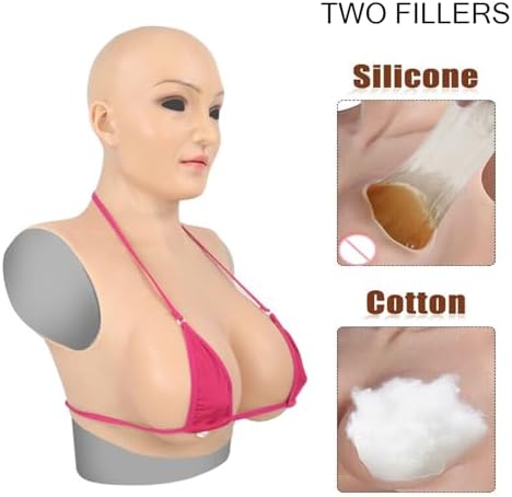 Realistic Silicone Female Head Mask Hand-Made with Crossdresser Mask Breast Forms for Cosplay Drag Queen Halloween
