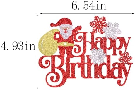Merry Christmas Happy Birthday Cake Topper - Winter Christmas Glitter Santa Cake Topper - Joyeux Noel Happy New Year - christmas Holidays Party Decoration