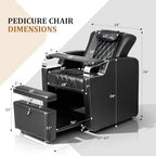 OmySalon Electric Pedicure Chair Pedi Station w/Adjustable Backrest, Movable Hand Pillow & Hidden Storage Platform, No-Plumbing Full-Floor Support for Professional Nail Tech Supplies Spa Salon (Black)