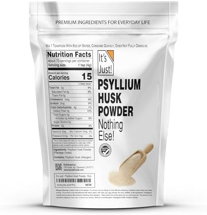 It's Just! - Psyllium Husk Powder, Easy Mixing Dietary Fiber, Cleanse Your Digestive System, Finely Ground Powder, Ideal for Keto Baking, Non-GMO (Unflavored, 10oz (Pack of 1))