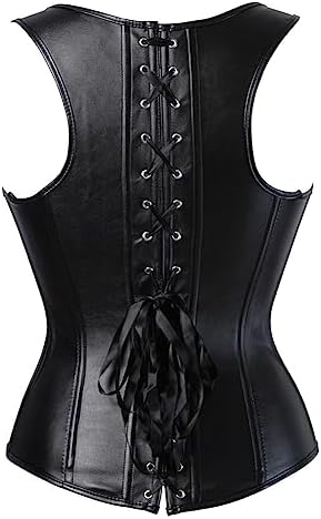 Grebrafan Women Steampunk Plus Size Leather Bustier Corset with Buckles