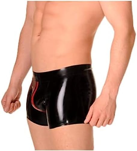 Latex Rubber Black Men's Shorts Red Embellishment Party Role Play Pool Beach Hand Customized 0.4mm,Black+red,X-Small