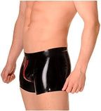 Latex Rubber Black Men's Shorts Red Embellishment Party Role Play Pool Beach Hand Customized 0.4mm,Black+red,X-Small