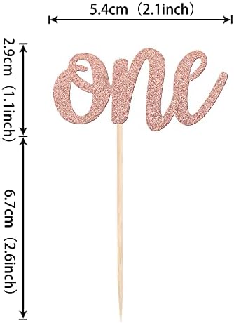 24 Pack First Birthday Cupcake Toppers Glitter One Cupcake Picks Baby Shower 1st Birthday Cake Decorations Party Supplies Rose Gold