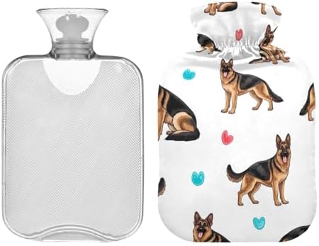 German Shepherd Dog Hot Water Bottle with Soft Cover Warm Water Heat Bottles for Menstrual Cramps Pain Relief Small