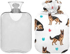 German Shepherd Dog Hot Water Bottle with Soft Cover Warm Water Heat Bottles for Menstrual Cramps Pain Relief Small