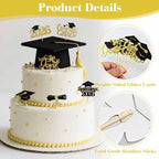 48PCS Graduation Cupcake Toppers 2026, Glitter 2026 Grad Cupcake Topper, Graduation Cake Decorations for Party Centerpieces, Family Celebrations(Black&Gold)