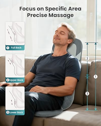 Snailax Shiatsu Back Massager with Heat,Full Back Massager for Pain Relief Deep Tissue,Longer Massage Chair Pad,Back Kneading Shiatsu or Rolling Massage for Chair