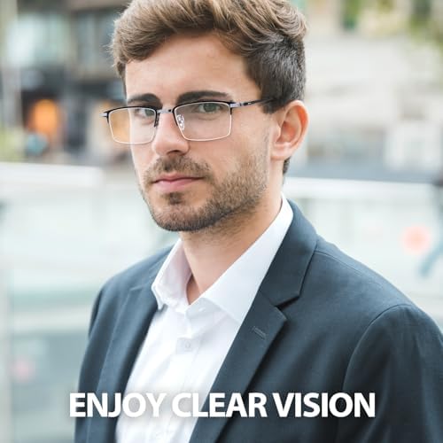 VIEWBETTER Titanium Frame Reading Glasses with Smoky Quartz Lenses - Natural Crystal Stone/Clear Real Glass R2222