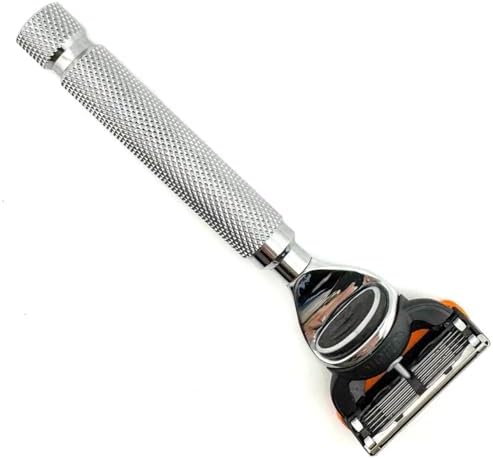 Parker 5-Blade Razor Handle Compatible with Gillette® Fusion® Cartridges – Weighted Metal Handle with Textured Grip for Smooth, Tug-Free Shaving | Luxury Men’s Gift | 1 Cartridge Included (CHROME)