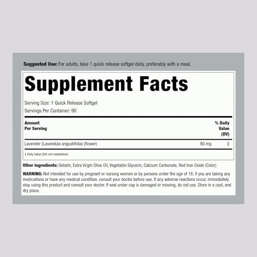 Piping Rock Lavender Calm Pills | 90 Softgels | Non-Drowsy Supplement | Non GMO, Gluten Free